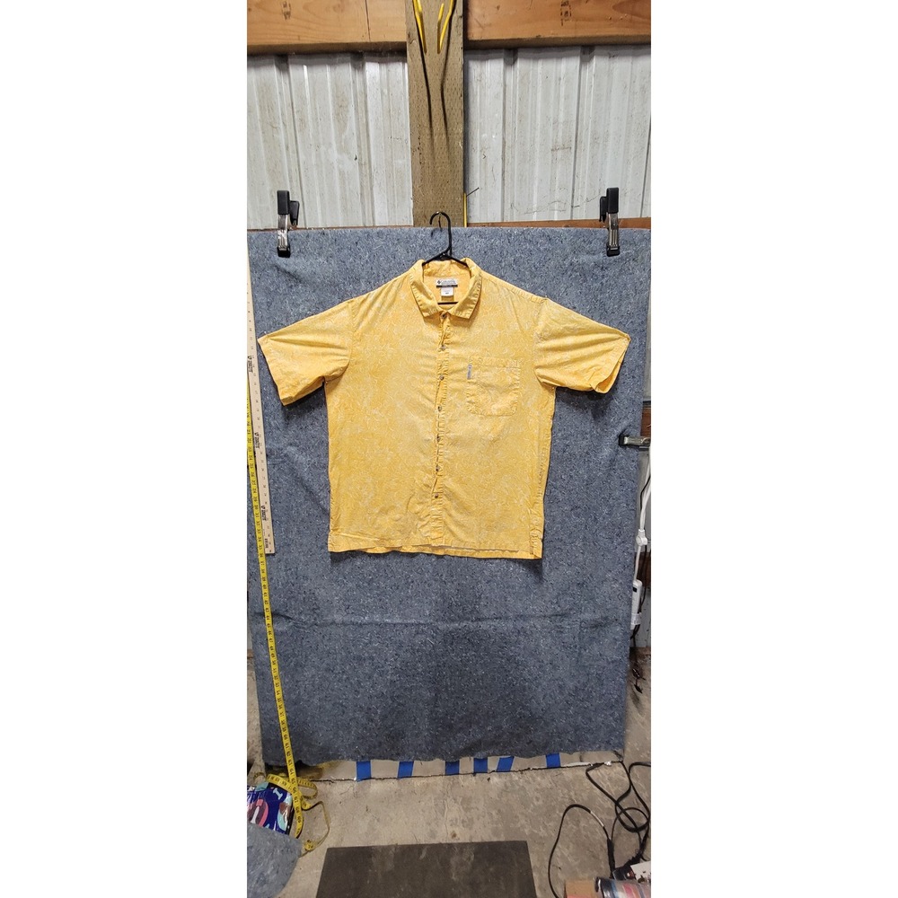 Columbia Mens Button Down Shirt Yellow Short Sleeve Pocket Collared Size XXL
